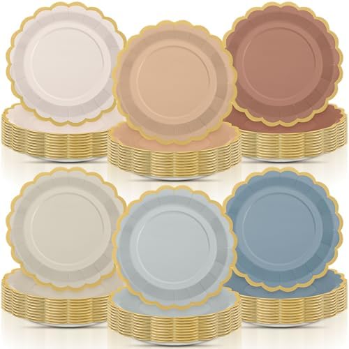 96 Pcs Morandi Color Paper Plates 9 Inch Pastel Scalloped Disposable Colored Boho Dinner Dessert Paper Plates for Birthday Wedding Bridal Party Supplies, 6 Colors by Tiangrid