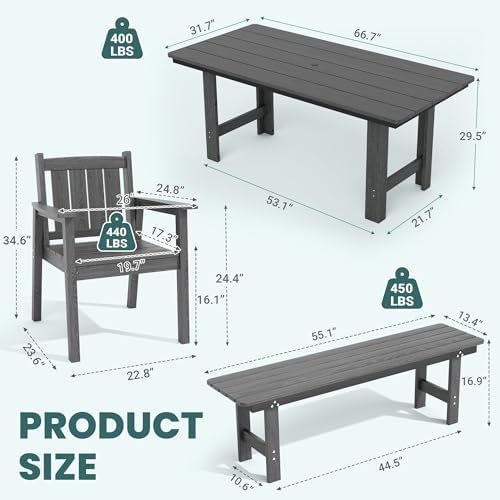 Pamapic Patio Dining Table Set, 5-Piece Outdoor Dining Set for 6, Grey - Image 4