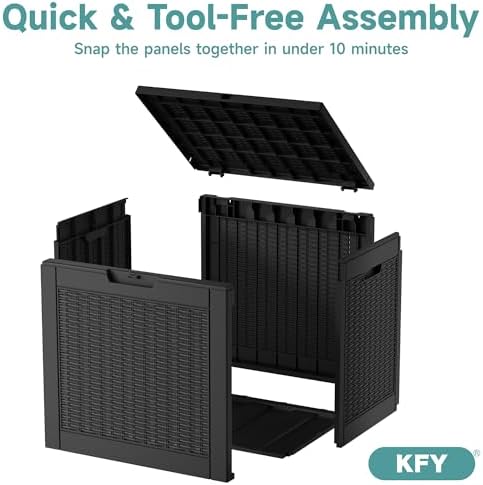 31 Gallon Waterproof Resin Deck Box, UV Resistant Outdoor Storage for Garden, Patio, Porch, Delivery（Rattan Black，31 Gallon） - Image 6