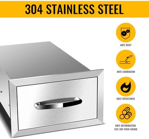 Outdoor Kitchen Drawers, Box Frame Style Flush Mount BBQ Drawer w/Stainless Steel Handle, BBQ Island Drawers For Patio Grill Station,Single Drawer - Image 6