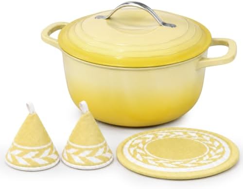 Winado 7.5 Qt Enameled Cast Iron Dutch Oven Pot with Lid, Yellow Ombre by Winado