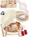 Dutch Oven Bread Baking Pot with Lid 6QT Enameled Cast Iron Oven, White Design & Complete Sourdough Kit (Banneton Basket, Dough Tools, Silicone Sling) for Artisan Bread Making by Unknown