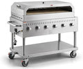 Stainless Steel Liquid Propane Outdoor Grill Silver With Lid Spark Ignition Removable Grease Tray Commercial Catering 48" With Wind Guard by GLOWNARY