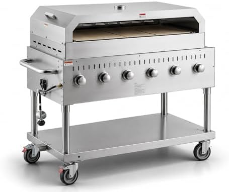 Stainless Steel Liquid Propane Outdoor Grill Silver With Lid Spark Ignition Removable Grease Tray Commercial Catering 48" With Wind Guard by GLOWNARY