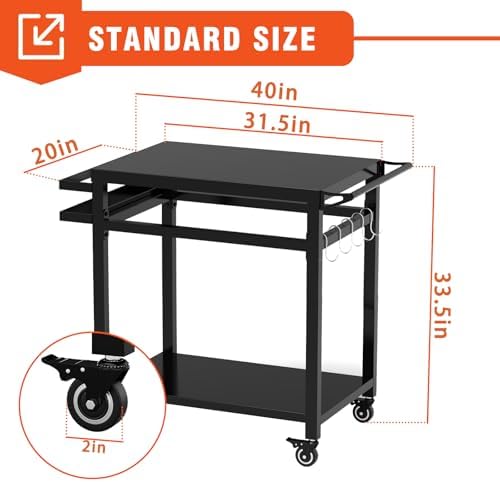 32" Double-Shelf Grill Table, Movable Grill Cart for Ninja - Image 2