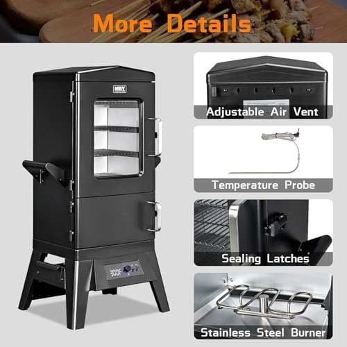 40 Inch Electric Smoker with Digital Controls & Meat Thermometer, Vertical BBQ Smoker with 4 Smoking Racks, Wood Chip Tray & Waterproof Cover, 633 Sq In Outdoor Smoker for Ribs, Brisket & Turkey - Image 6