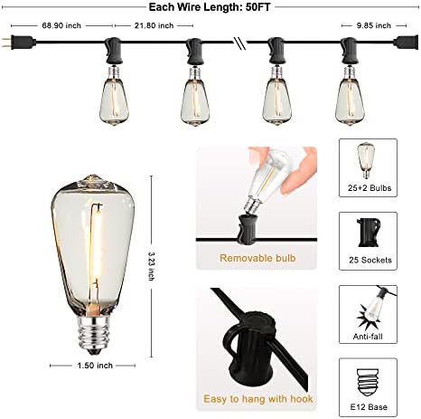 Outdoor String Lights Waterproof 50FT Patio Lighting for Outside Patio Yard - Image 6