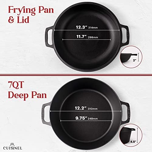 Cuisinel 7-Quart Cast Iron Dutch Oven + Pan Scraper + Silicone Handle Grips - 2-in-1 Pot+Pan Combo Skillet - Pre-Seasoned Indoor/Outdoor Cookware + Instruction & Care Booklet - Image 3