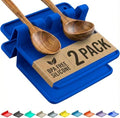 2 Pack Blue Silicone Spoon Rest for Stove Top Kitchen Spoon Holder Set by CoolerKitchen