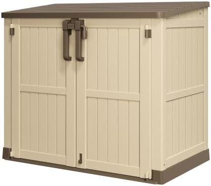 Plastic Outdoor Storage Shed, 36 Cu Ft Waterproof Outdoor Storage Cabinet with Dual Lock Door for Backyard, Patio, Garage, Garden to Store Tools & Accessories, Wood-Grain (Brown-Beige) by WTFGO