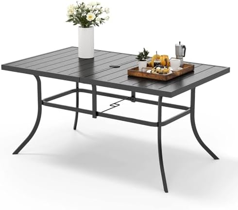MFSTUDIO Patio Table for 6, 59" Black Metal Dining Table w/Umbrella Hole by MFSTUDIO