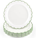NatNarr 30 Pk Sage Green Paper Plates 9" Scalloped Green White Party Plates by NatNarr