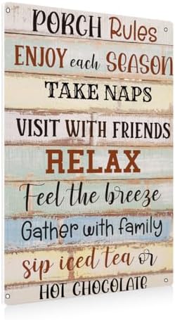 BEASTZHENG Porch Rules Sign Outdoor Tin Plaque Porch Signs Wall Art Porch Rule Wall Decor Relax Rustic Vintage Tin Iron Hanging Wall Art Gift for Farmhouse Porch Patio Garden Door Decoration by BEASTZHENG