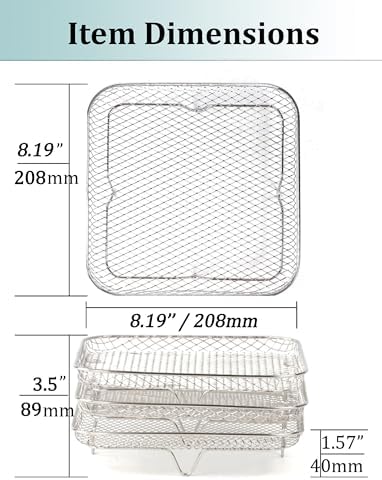Air Fryer Rack 3pcs Stackable Set(Square), 304 Stainless Steel Mesh Baskets. Air Fryer Accessories for Cosori, Instant Vortex, Chefman Airfryer, Ninja Foodi Grill - Image 5