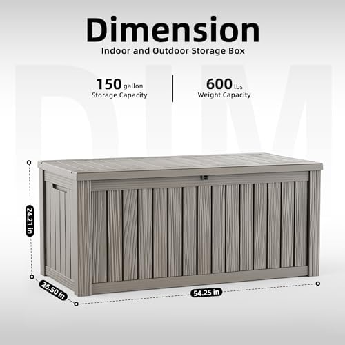 150 Gallon Outdoor Storage Box Waterproof, Resin Lockable Deck Box with Lid, Large Capacity Weatherproof Container for Patio Furniture Pool Accessories, Cushions(Grey, 150 Gallon) - Image 2