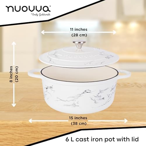 Cast Iron Dutch Oven with Lid – Non-Stick Ovenproof Enamelled Casserole Pot – Sturdy Dutch Oven Cookware – Marble, 6.4-Quart, 28cm – by Nuovva - Image 2