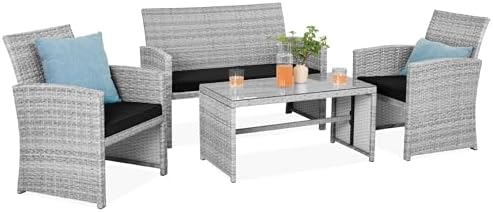 Best Choice Products 4-Piece Outdoor Wicker Patio Conversation Furniture Set for Backyard w/Coffee Table, Seat Cushions - Gray/Black by BestChoiceProducts