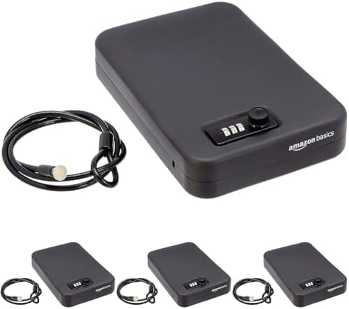 Amazon Basics Portable Security Case Lock Box Safe with Combination Lock for Valuables,Documents,College Dorm Room,XL,Black,(Pack of 4) by AmazonBasics