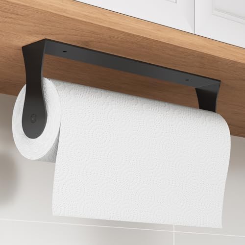 Paper Towel Holder Under Cabinet, Wall Mount, Adhesive or Drilling, Black by Awarmhome