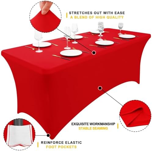 Smiry 2 Pack Spandex Table Cloth 5FT, Elastic Fitted Red Tablecloth - Image 3
