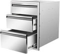 Outdoor Kitchen Drawers Stainless Steel Triple BBQ Drawers with Chrome Handle Flush Mount 18" W x 24" H x 23" D for Outdoor Kitchen Island Patio Grill Station by Unknown