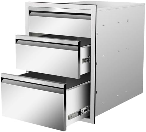 Outdoor Kitchen Drawers Stainless Steel Triple BBQ Drawers with Chrome Handle Flush Mount 18" W x 24" H x 23" D for Outdoor Kitchen Island Patio Grill Station by Unknown