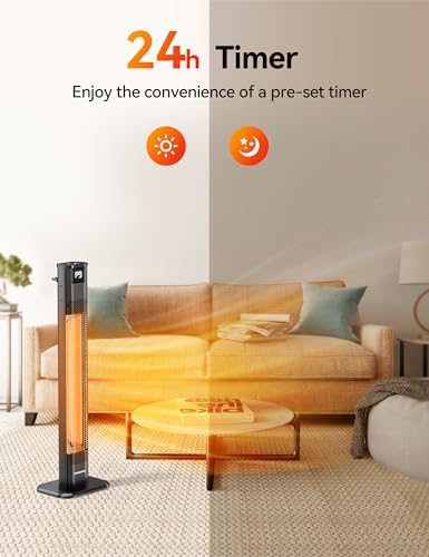 VAGKRI 42" 1500W Electric Outdoor Infrared Heater with Remote, 9 Heat Levels, 24H Timer, 1S Fast Heating, IPX5 Waterproof Tower Space Heater for Home, Office, Patio, Garage - Image 5