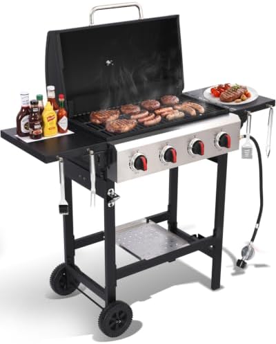 4-Burner Propane Gas Grill with Folding Side Tables by Unknown