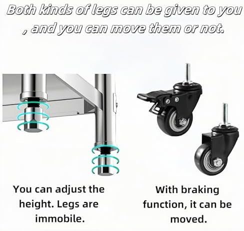 Stainless steel kitchen prep and work table with Wheels,36x24in,Multi-Size - Image 6
