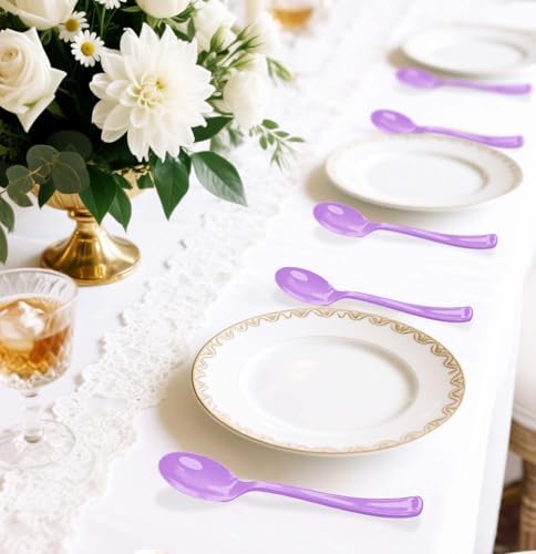 SietDESEO 50 PCS Light Purple Plastic Spoons Disposable Utensils Heavy Duty Purple Spoons Disposable Cutlery for Birthday Wedding Baby Shower Bridal Shower Plastic Silverware - Image 6