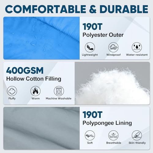 PTEROMY Sleeping Bags for Adults, Lightweight and Machine Washable, Water Resistant Backpacking Camping Sleeping Bag for Warm Cold Weather, Camping Essentials for Hiking Travel - Image 5