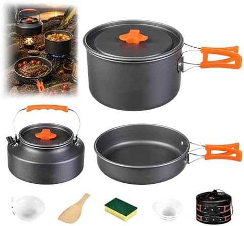 Camping Cookware, 10-Piece Non-Stick Foldable Mess Kit with Kettle by Unknown
