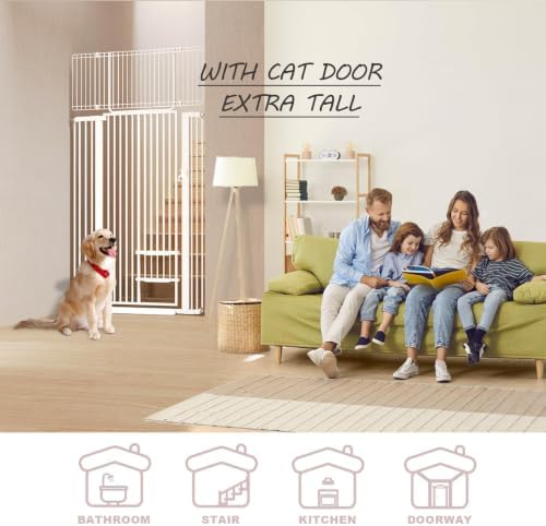 71" Extra Tall Cat Gate 29.5-40.6 Wide Pet gate for Doorway Pet Gate with Cat Doors NO Drilling Pressure Mount Kit for Cats and Dogs Indoor Doorways liveing Room Bedroom-White - Image 2