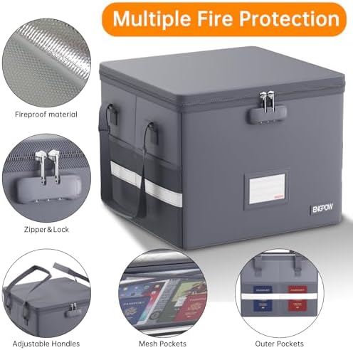 ENGPOW 5200°F File Box Fireproof Document Box with Lock,Heat Insulated Collapsible File Storage Organizer Box with Handle,Portable Home Office File Cabinet for Hanging Letter/Legal Size Folder, Gray - Image 5