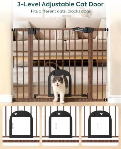 Babelio Dog Gate with Adjustable Cat Door, CatPrivilege III, 29-43" - Image 2