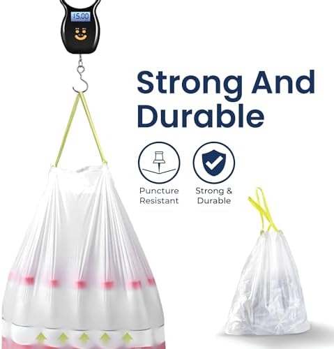 NINESTARS 13 Gallon Extra Thick Drawstring Trash Bags, Heavy Duty Leak-Proof White Plastic Garbage Bags for Kitchen, Bathroom, or Office, 90 Count - Image 2