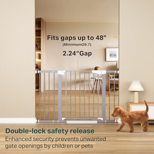 Cumbor 29.7-48 in Baby Gate for Stairs, Auto Close Dog Gate Indoor, Gray - Image 2