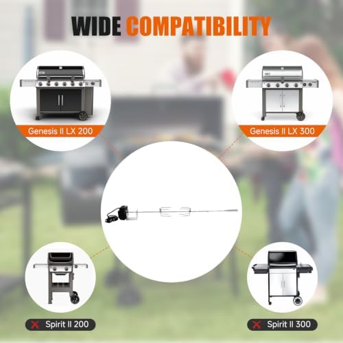7652 Rotisserie Kit for Weber Genesis II 200/300, 13W Motor, Stainless - Image 6