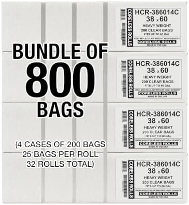 Aluf Plastics High Density Trash Bags, 60 Gallon, 800 Count, 14 Micron (eq), 38" x 60", Clear, for Bathroom, Office, Industrial, Commercial, Janitorial, Municipal, Recycling - Image 2