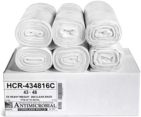 Aluf Plastics High Density Trash Bags, 56 Gallon, 16 Micron (eq), 43" x 48", Clear, for Bathroom, Office, Industrial, Commercial, Janitorial, Municipal, Recycling (Pack of 1, 200 Count Total) by AlufPlastics