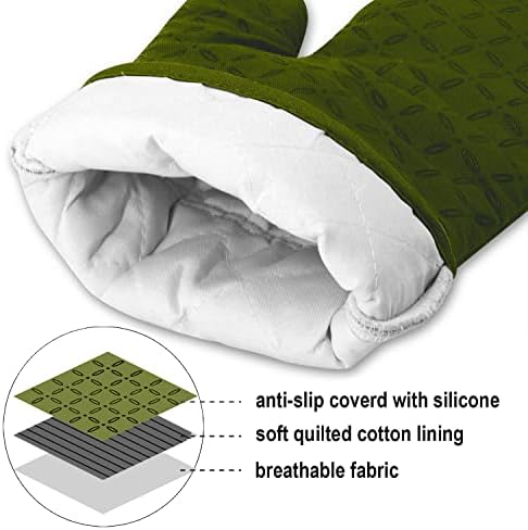 KEGOUU Oven Mitts and Pot Holders 6pcs Set, Kitchen Oven Glove High Heat Resistant 500 Degree Extra Long Oven Mitts and Potholder with Non-Slip Silicone Surface for Cooking (Olive Drab) - Image 3
