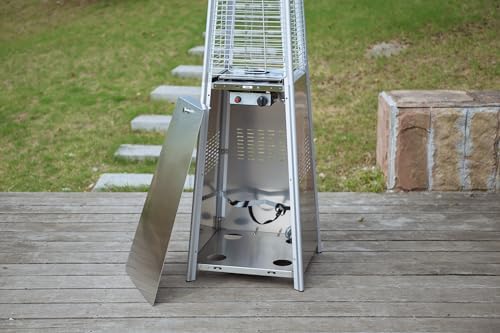 91" Tall Glass Tube Outdoor Patio Heater, 49000BTU, Stainless Steel, Wheels Included, Regulator and Hose Included - Image 2