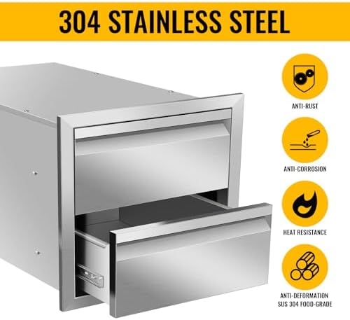 Outdoor Kitchen Drawers, Triple BBQ Drawers Stainless Steel Built-in Drawer For Outdoor Kitchen Island, Patio Grill Station,Double Drawers - Image 3