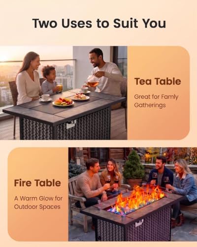 Ciays 43" Propane Fire Table, with Ceramic Top, Wind Guard, Lid, Glass Rock - Image 5