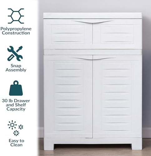 Sunnydaze 34.5" Garage Storage Cabinet with Adjusting Shelf, Speckled White - Image 5
