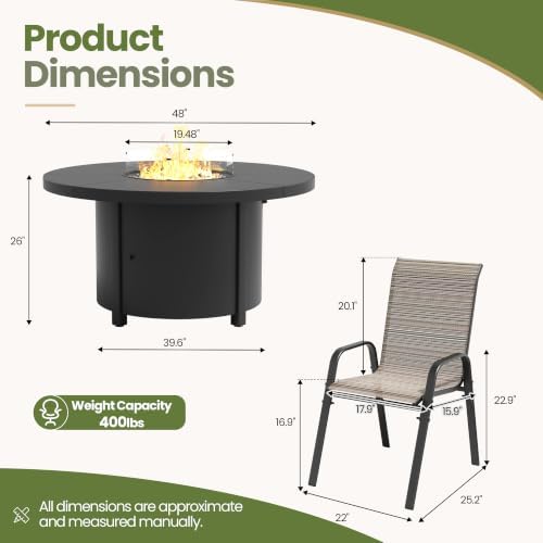 7 Pieces Outdoor Patio Furniture Set with 48" 55000 BTU Round Propane Fire Pit Table,Patio Dining Set Outdoor Conversation Sets 6 Teslin Chairs for Deck,Backyard and Garden - Image 7
