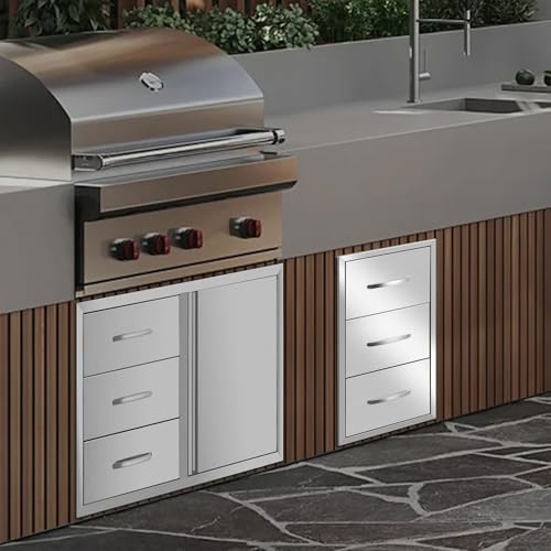 Outdoor Kitchen BBQ Drawers Stainless Steel Built-in with Handle Weatherproof Storage for Outdoor Grill Station Accessories (16''W x 28.5''H x 20.5''D) - Image 2