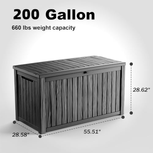 PatioZen 200 Gallon Outdoor Deck Box,Waterproof Resin Outdoor Storage Boxes, Outside Storage Lockable Container for Garden Tools,Indooor Cushions,Accessories (Black) - Image 7