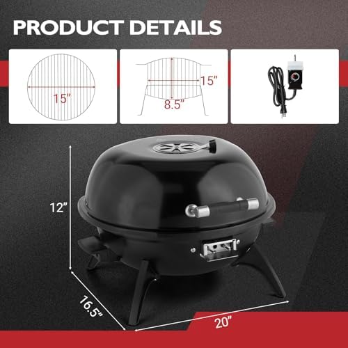 Outvita Outdoor/Indoor Electric Grill, 1600W Portable Removable Stand,Black - Image 2