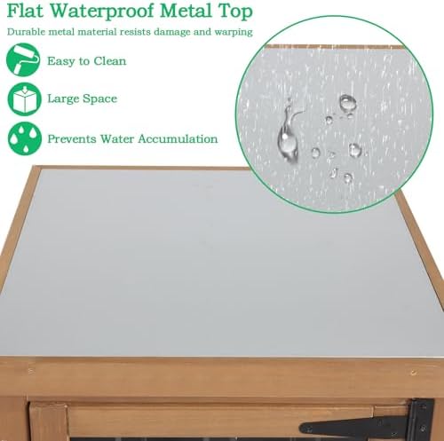 Small Outdoor Storage Cabinet Weatherproof, Wood Garden Potting Bench Table with Removable Shelves, Metal Top, Outdoor Cabinet Work Station for Patio, Backyard, Brown,17.9''x17.9''x33.5'' - Image 3